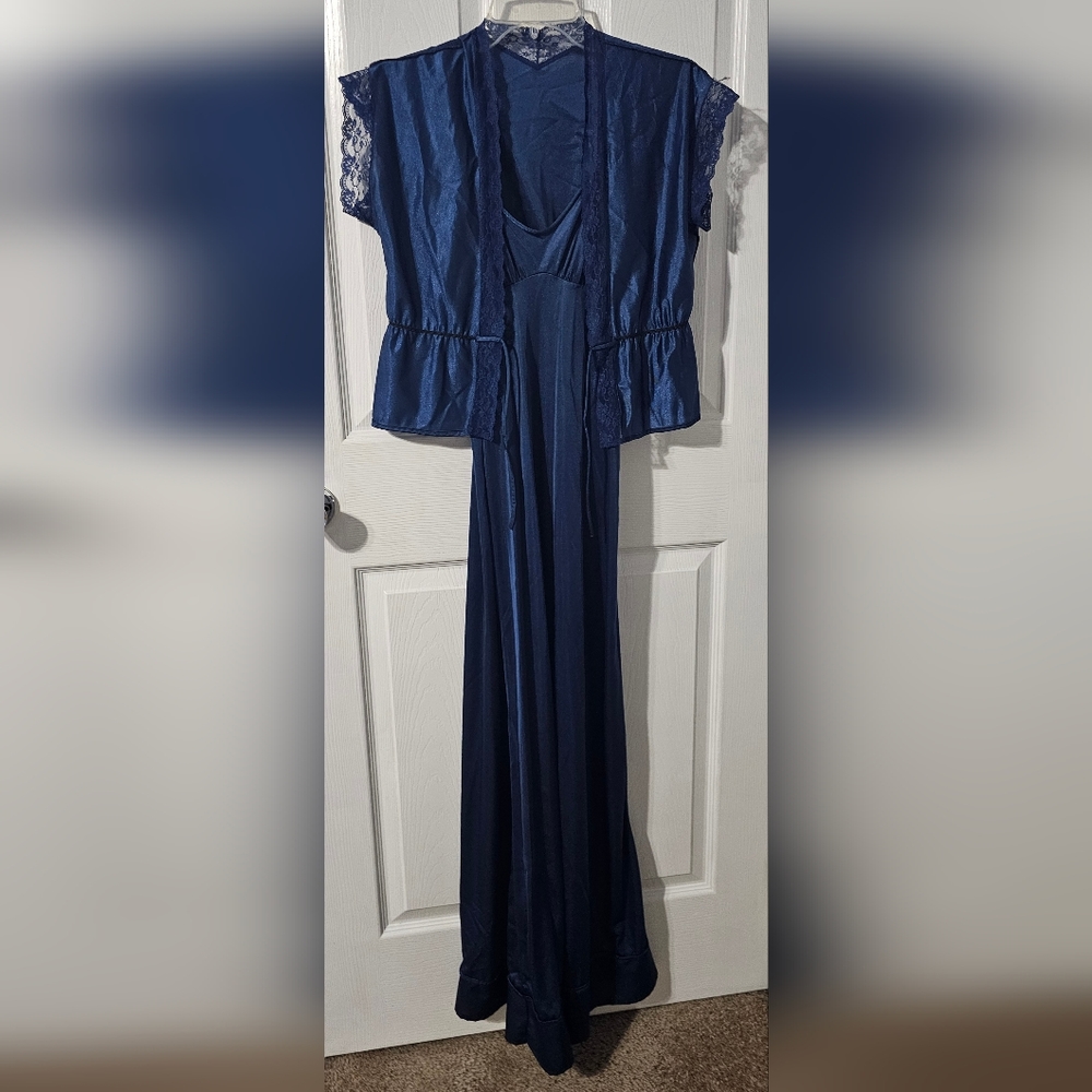 VINTAGE GILLIES 2 PIECE lingerie set SIZE PETITE (00-2) Navy Blue